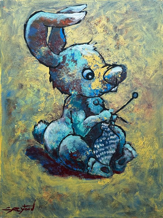 ORIGINAL painting 24"x18 Busy Rabbit