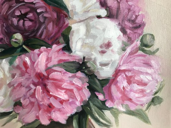 Peony oil painting original peony art 38x46 cm