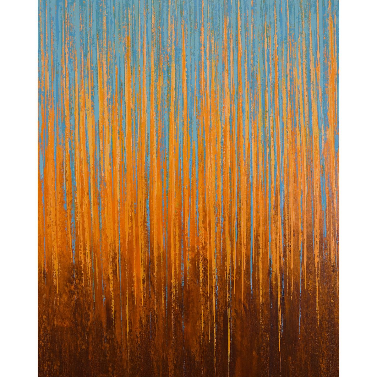 Expressive Abstract Acrylic Painting By Suzanne Vaughan, 24 X 30", Orange And Blue - Color Field, Original Artwork