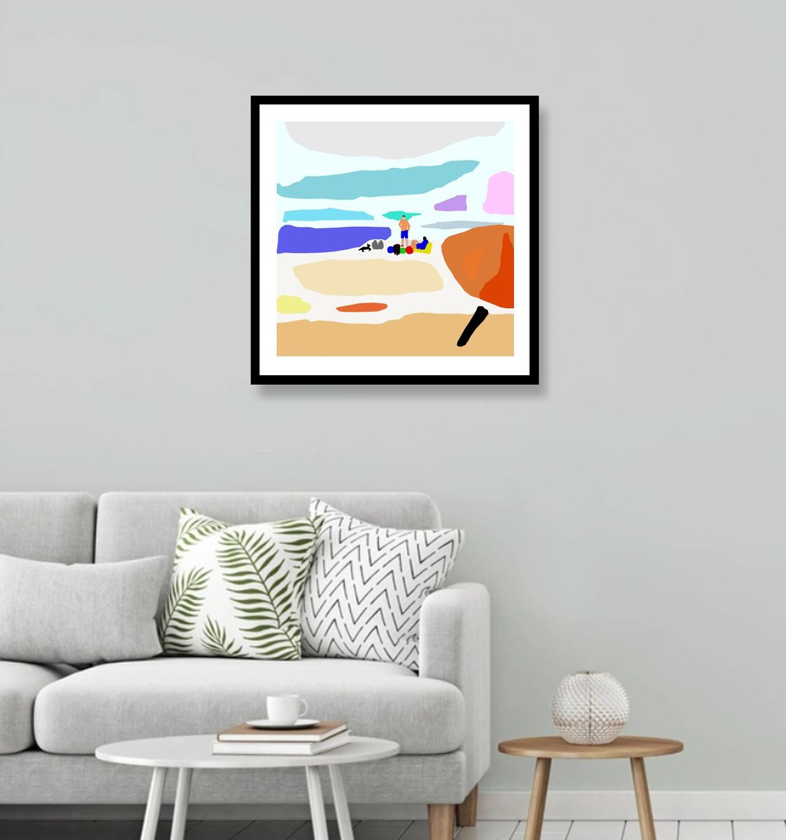 Urban And Pop Landscape Giclee Print By Alejos, 24 X 24, Beach Day, Original Artwork