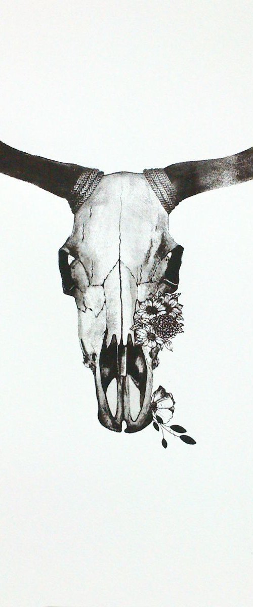 Cow Skull in Charcoal Tones by Eyedetic