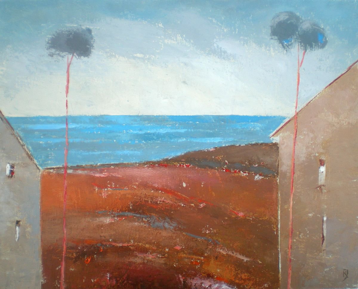 Abstract Landscape Acrylic Painting By Kestutis Jauniskis, 12 X 9", Summer Etude, Original Artwork