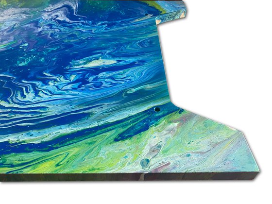 "Atomic Ripple" - Original Abstract PMS Fluid Acrylic Painting on a Recycled Desk Panel - 30 x 18 inches