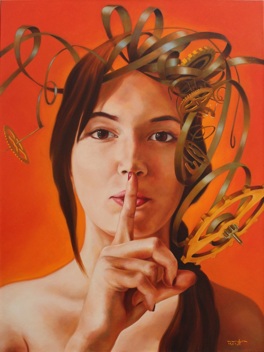 Surrealistic Portrait Oil Painting By Ivan Gejko, 35 X 47, The Whirlwind Ii, Original Artwork