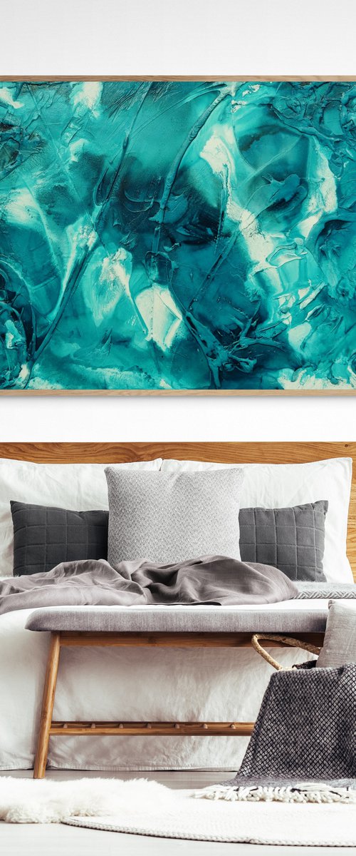 Southern Wash 190cm x 100cm Teal Textured Abstract Art by Franko