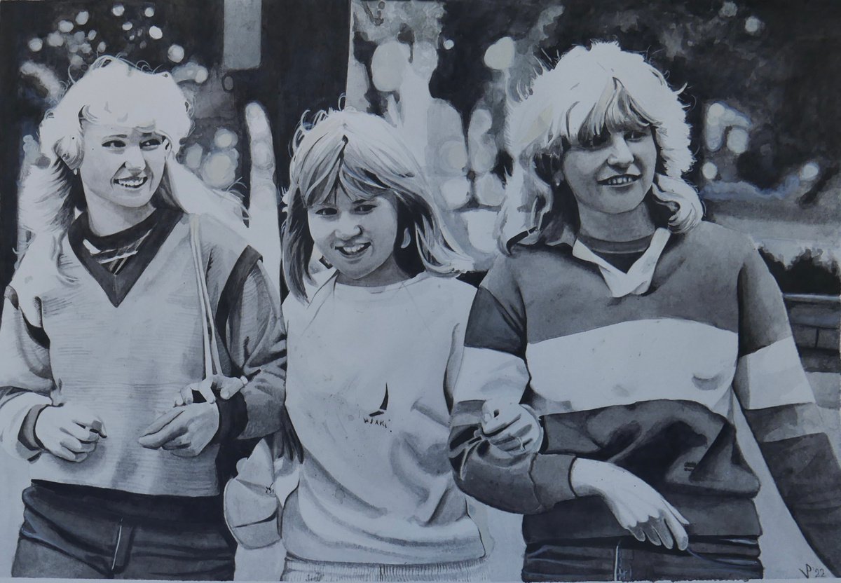 Photorealistic Portrait Watercolour By Vladyslava Proshchenko, 23 X 17", Girls Or Back To The 80S, Original Artwork