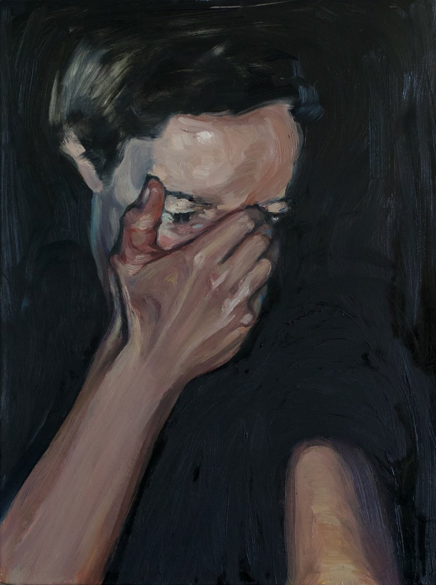 Expressive Portrait Oil Painting By Marina Skepner, 12 X 16", Facepalm, Original Artwork