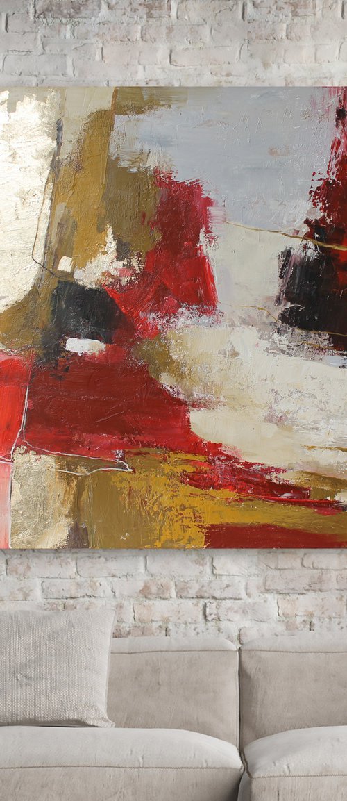 "Florid 2" Abstract red gold acrylic art by Yana Sagan