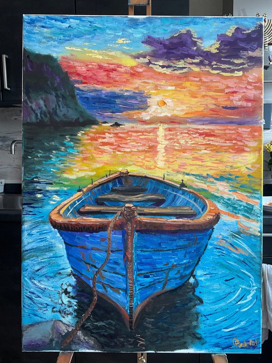 Fishing boat at sunset