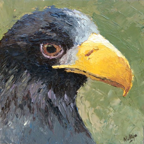 Ms.Glowing Beak - Textured Bird Portrait in Oils