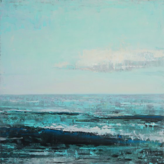 Teal Blue Ocean 48x48" Oil Acrylic by Bo Kravchenko