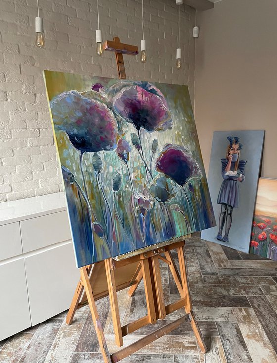 Beautiful poppies. Flowers oil painting