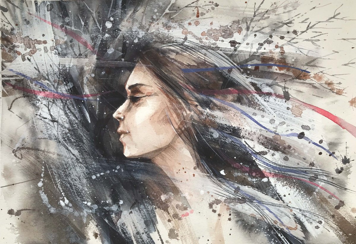 Impressionistic Portrait Watercolour By Galina Poloz, 15 X 11, Conversation With A Tree., Original Artwork