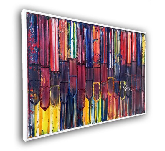 "Escape From The City" - New Abstract Oil Painting - 36" x 24", Framed