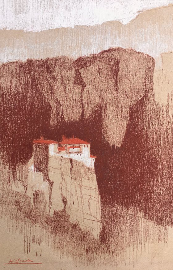 Original graphics painting “Meteora. Greece”