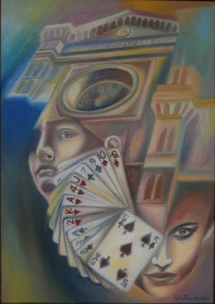 Surrealistic Portrait Oil Painting By Paola Imposimato, 21 X 29", Emblem Of Looks, Original Artwork