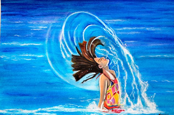 Summer fun women swimming in the sea unique gift art on sale
