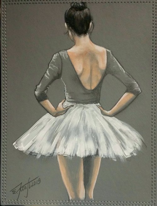 "Ballet  dancer II " Original  acrylic painting on board 22x29x0.5cm.ready to hang by Elena Kraft
