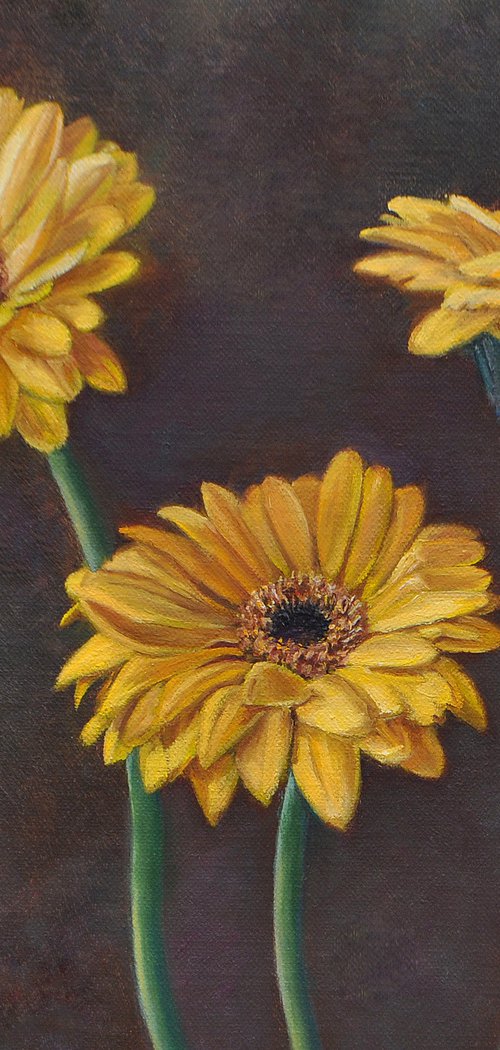 Yellow Gerberas original oil painting by Marina Petukhova