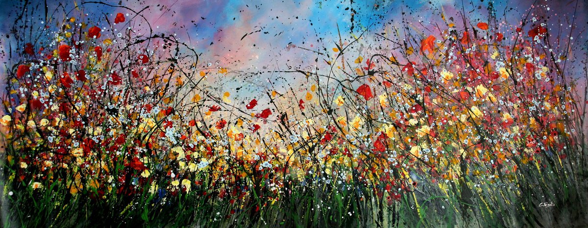 Expressive Botanical Acrylic Painting By Cecilia Frigati, 87 X 37, Radiance #1, Original Artwork