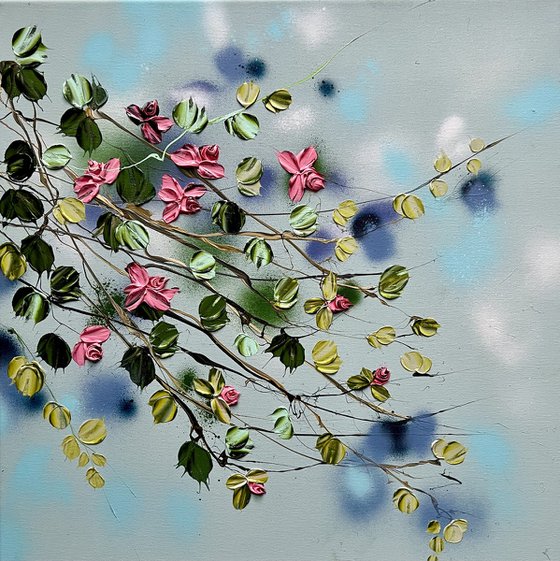 Floral blue painting "Satori Blooms»