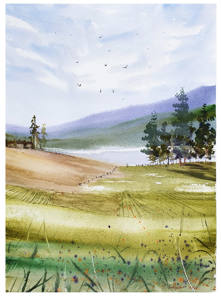 Impressionistic Landscape Watercolour By Yulia Schuster, 11 X 15", Forever Fall, Original Artwork