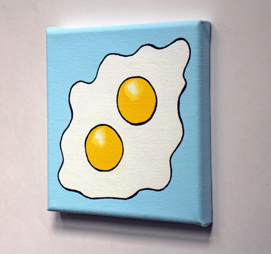 Fried Egg Double Yolk Pop Art Painting On Miniature Canvas