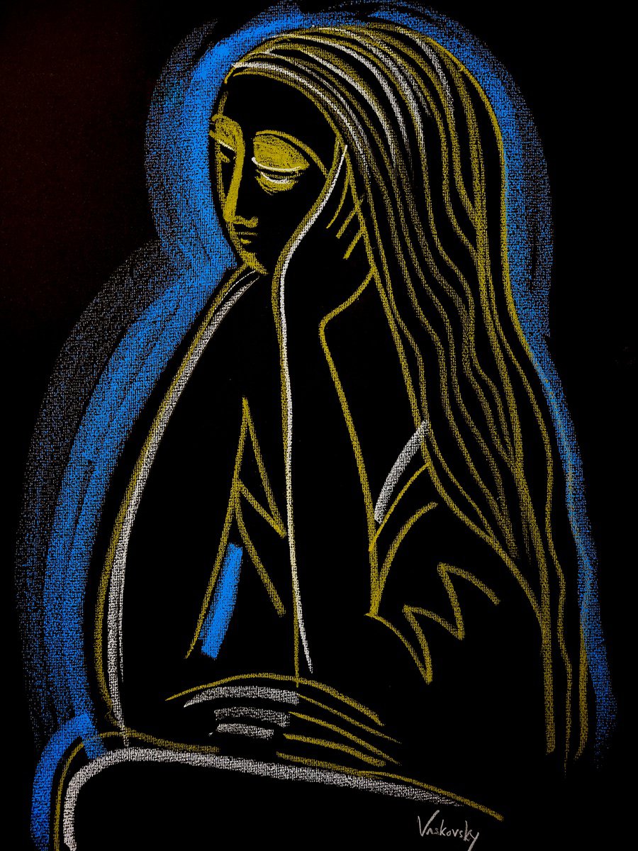 Expressive Portrait Pastel Drawing By Vadim Vaskovsky, 20 X 25", Contemplating Girl, Original Artwork