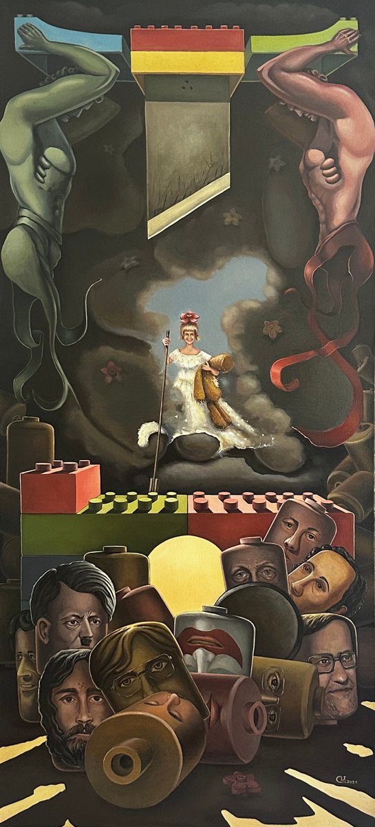 Surrealistic Portrait Oil Painting By Oleg Markov, 24 X 51", Serial Killer, Original Artwork