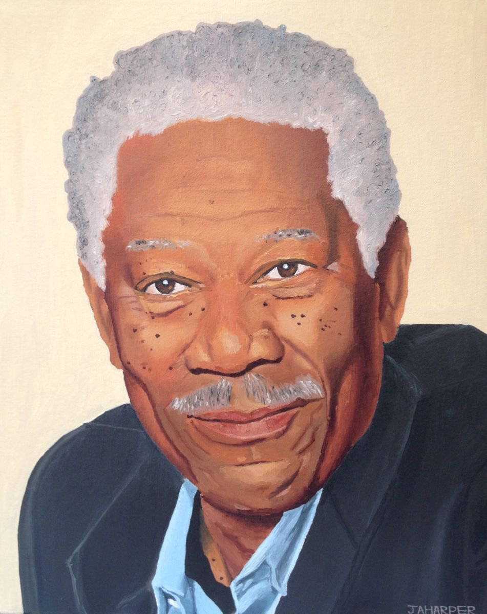 Morgan Freeman celebrity portrait painting by Jill Ann Harper