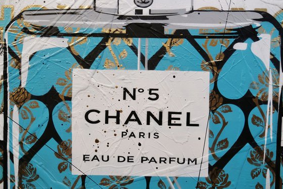 Teal Classic No 5 140cm x 100cm Chanel Perfume Bottle Textured Urban Pop Art