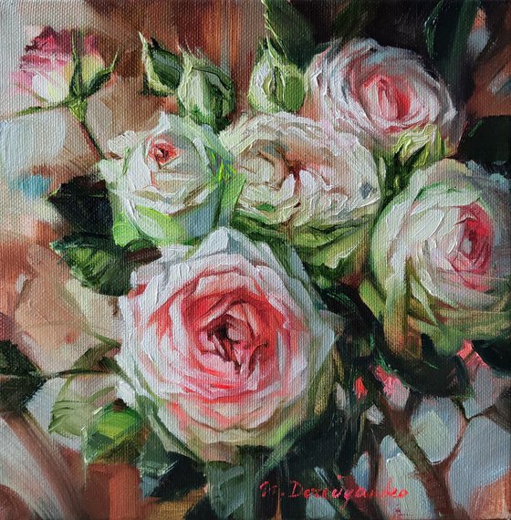 Rose painting, Flowers art painting, Small painting on canvas of flowers, Original painting oil, Impressionistic