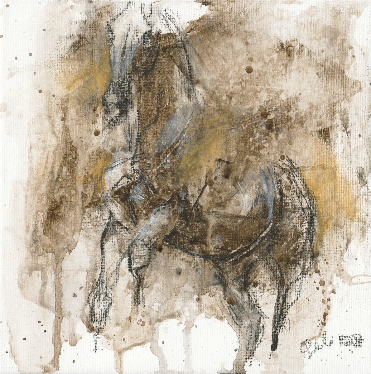 Expressive Animal Painting By Benedicte Gele, 8 X 8, Equine Nude 275, Original Artwork