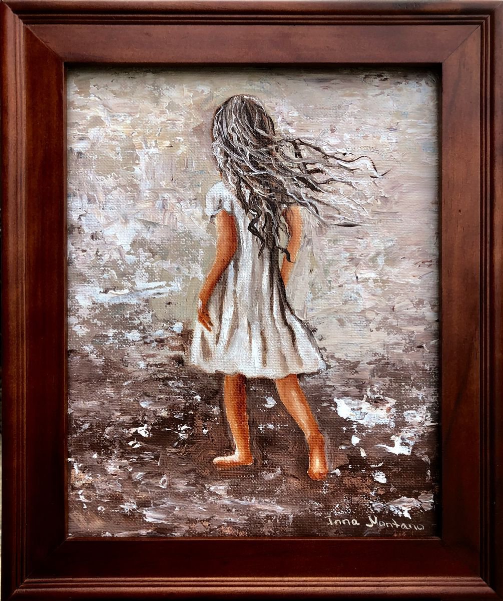 Impressionistic Portrait Acrylic Painting By Inna Montano, 8 X 10, Watching The Waves, Original Artwork