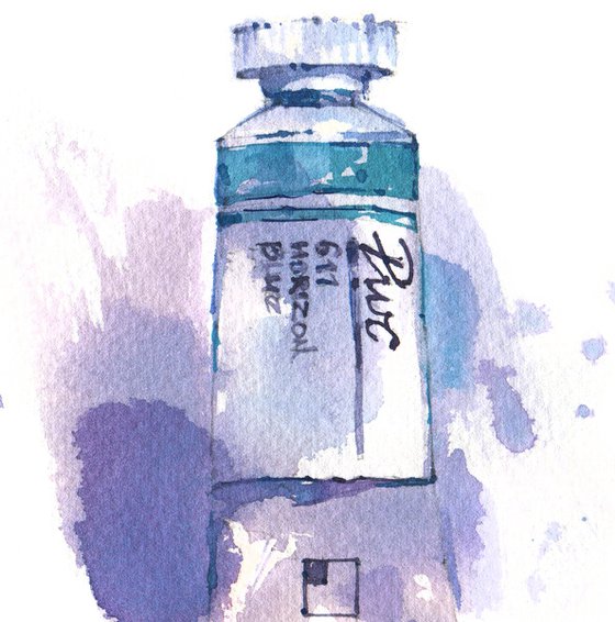 "Horizon blue. A tube of watercolour #2" series "Portraits of Things"
