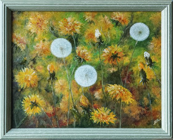 Framed oil painting Joyful Dandelions