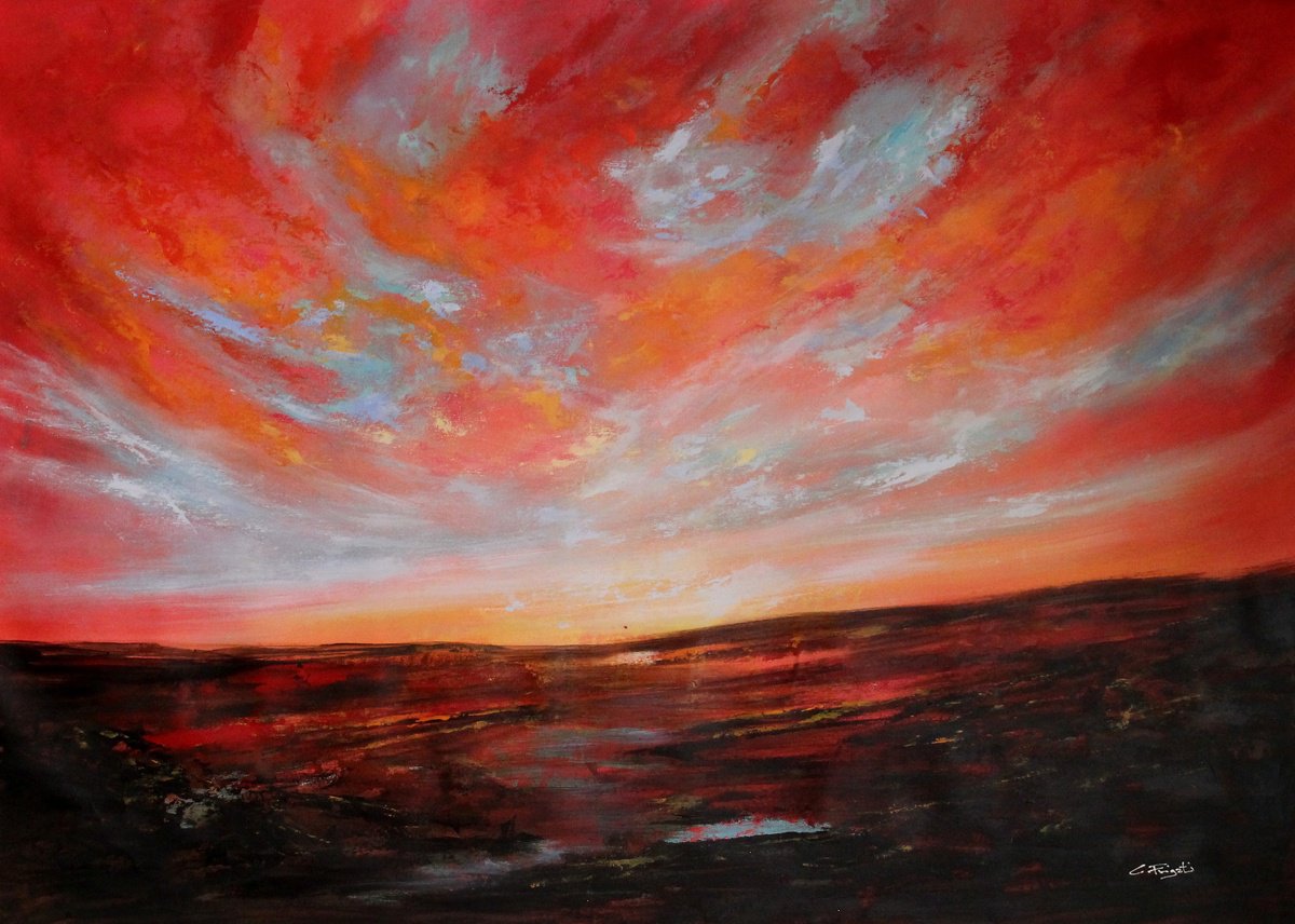 Impressionistic Landscape Acrylic Painting By Cecilia Frigati, 54 X 39, End Of The Journey #1, Original Artwork