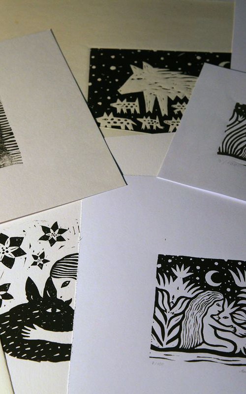 Set of 12 Linocut Prints, Christmas gift set, Gallery Wall Set by Anna Grincuka