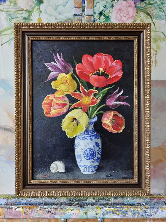 Tulips in Chinese Vase