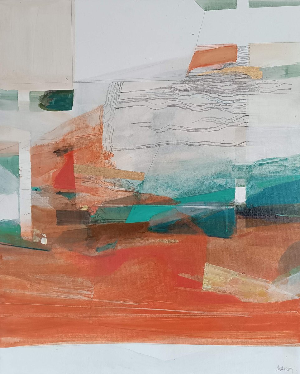 Abstract Landscape Painting By Magdalena Morey, 26 X 31", El Sonido Del Mar 2, Original Artwork