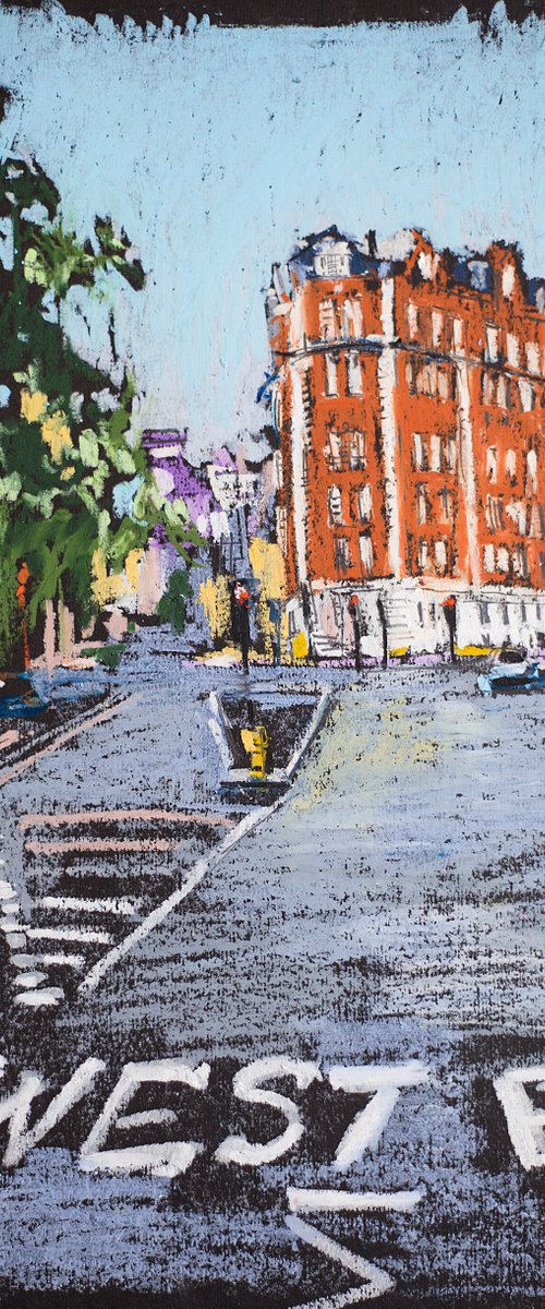 London walk. Original oil pastel painting. Small city street scene impressionism impression architecture decor travel UK england urban by Sasha Romm