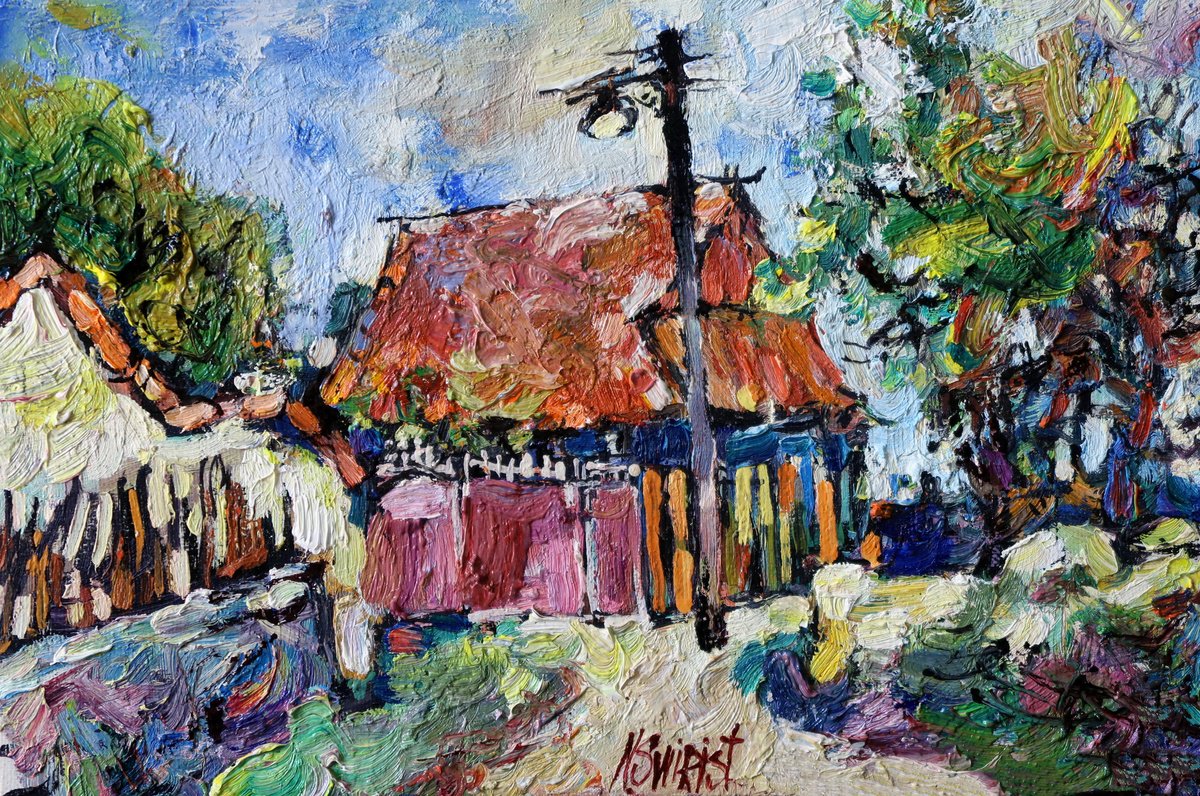 Impressionistic Landscape Oil Painting By Nikifor Swiristuhin, 12 X 8", House In The Village., Original Artwork