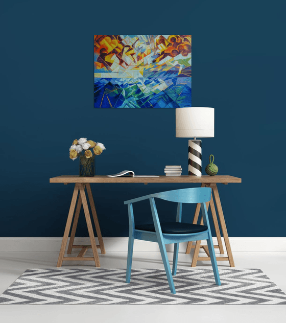 Seascape (60x80cm, cubism, oil painting, ready to hang)