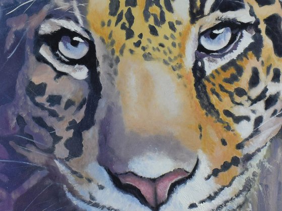 Fearless - Framed Jaguar oil painting 25" x 24"