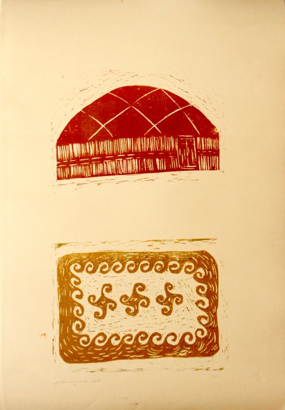Turkmen Oba 5, 50 x70 cm, Linocut (2008)