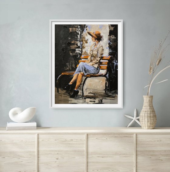Elegant Woman on a Bench.