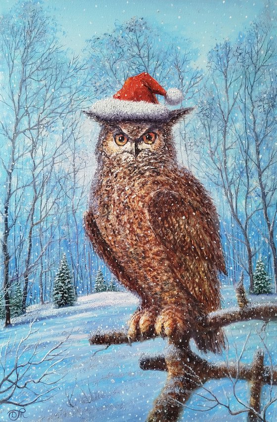 Winter landscape with owl