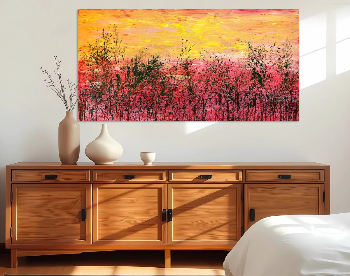 Organic Abstract Acrylic Painting By Estelle Asmodelle, 60 X 30, Summer Sun, Original Artwork