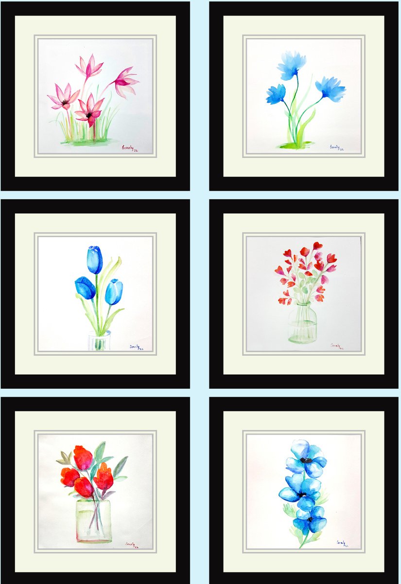 Set of 6 flowers 4 by Sonaly Gandhi