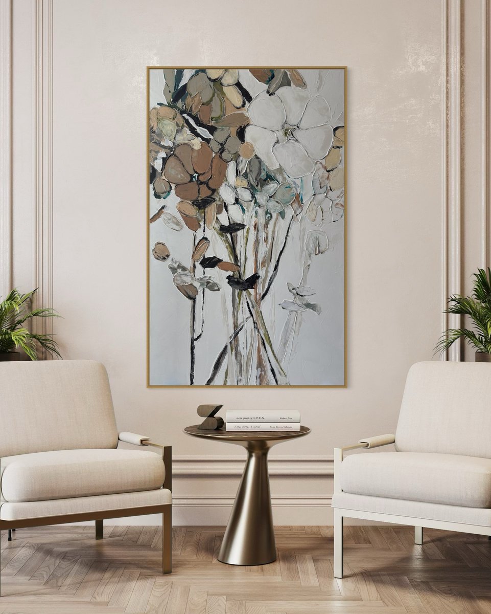 Impressionistic Botanical Acrylic Painting By Tetiana Hutsul, 37 X 61", Divine Light, Original Artwork